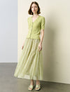 Light Green Tulle Pleated Midi Skirt