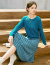 Wool Geometric Print A-Line Midi Skirt