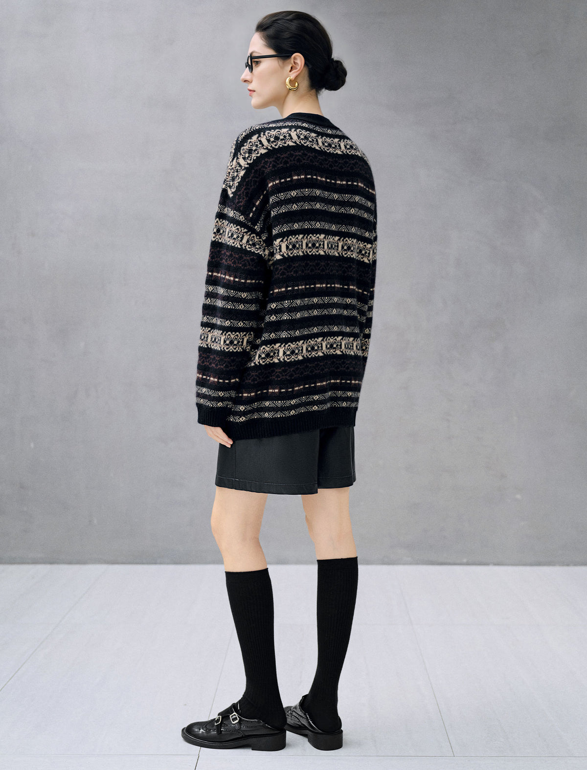 Wool Blend Fair Isle V-Neck Pocket Cardigan
