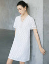 White Geometric Floral Lace V-Neck Short Sleeve Straight Mini Dress