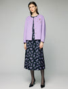 Wool Blend Beaded Floral Applique Crewneck Cropped Jacket