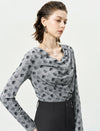 Floral Print Long-Sleeve Cowl-Neck Ruched Top