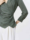 Green Geometric Print Wrap Blouse