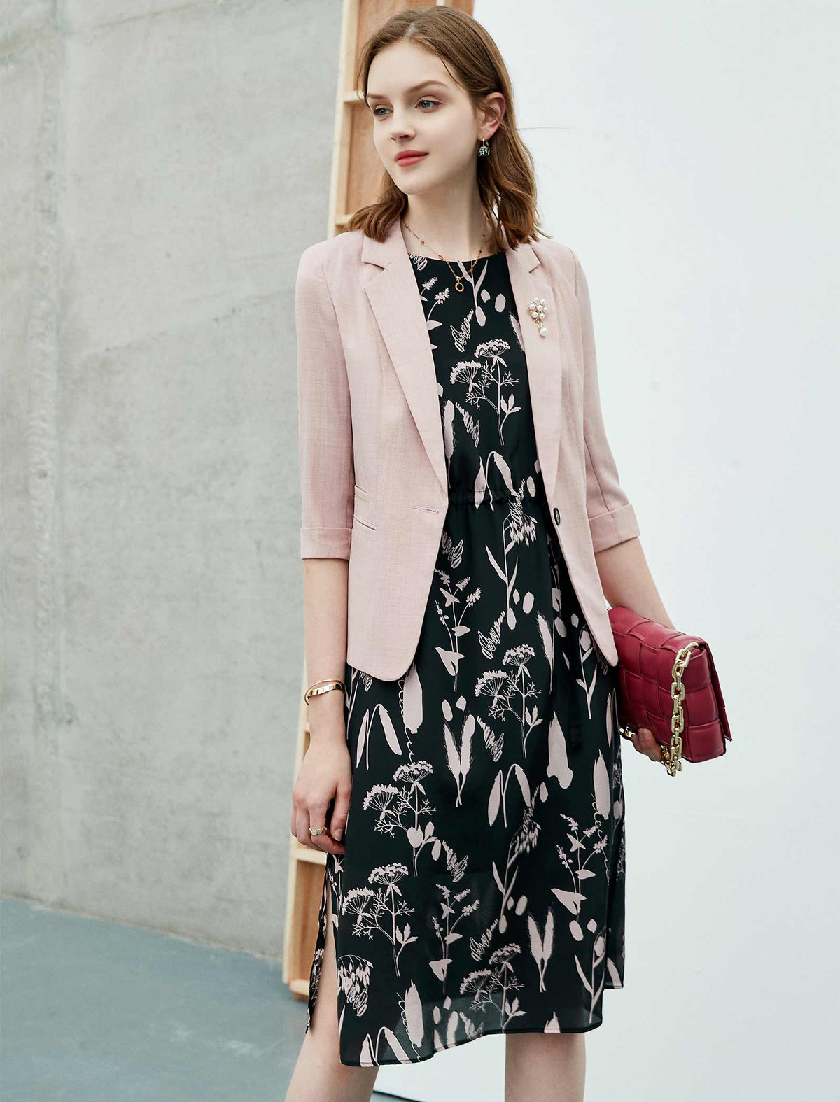 Blush Pink Three-Quarter Sleeve Blazer