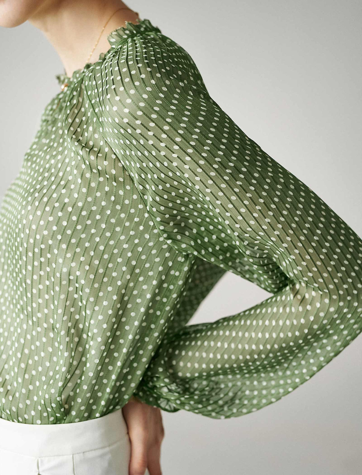 Chiffon Polka Dot Lantern Sleeve Blouse