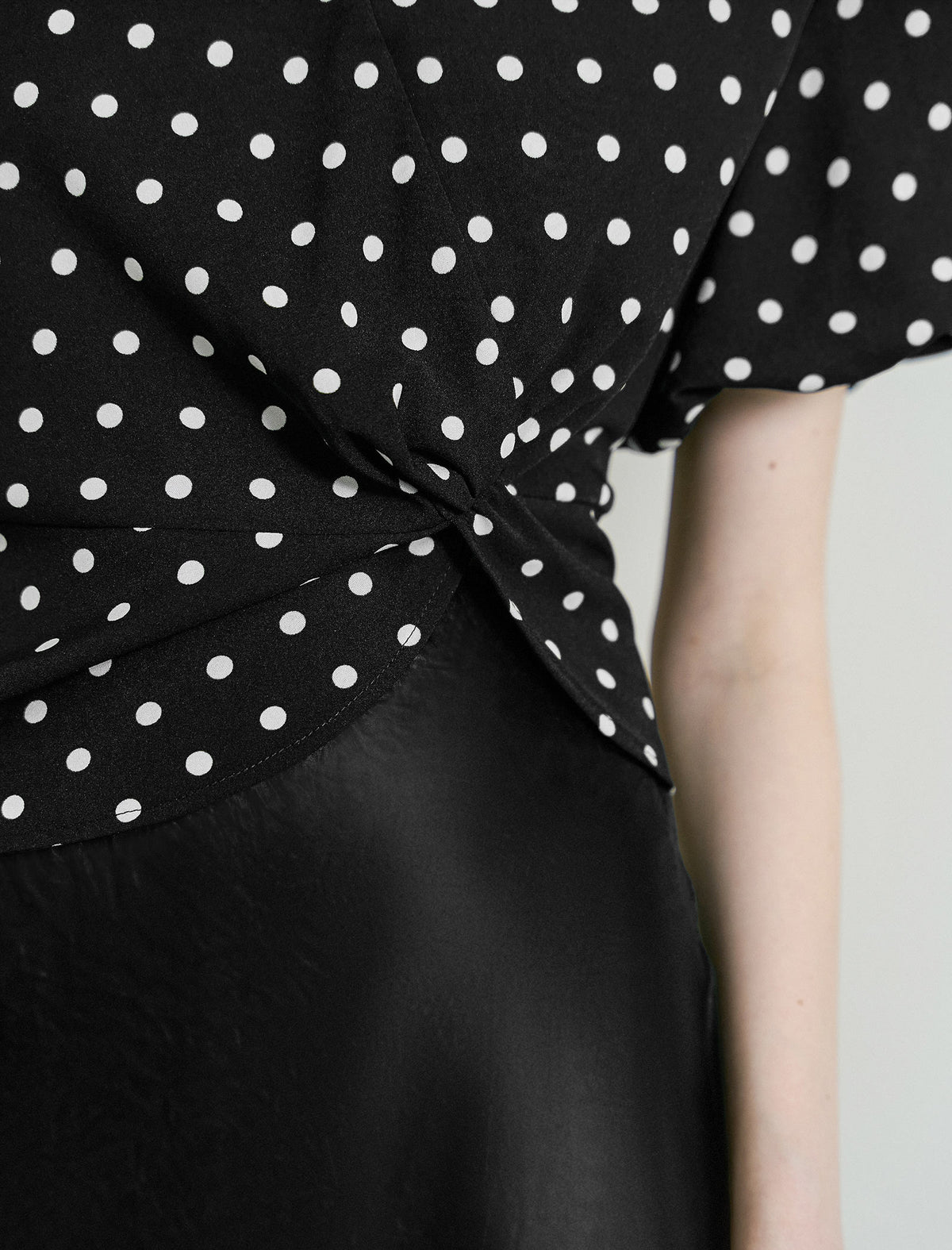 Black Polka Dot Wrap Front Top