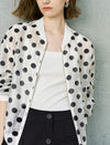 Tencel Linen Blend Polka Dot Sheer Bomber Jacket