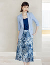 Blue Abstract Print Pleated Midi Skirt