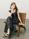 Chiffon Black Floral Ruffle Maxi Dress