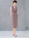 Wool Blend Double Breasted Sleeveless Vest Midi Dress