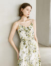 Green Floral Print Ruffled Sleeveless Midi Dress