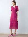 Lace Floral V-Neck Puff Sleeve Midi Dress