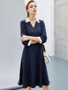 Navy Lace-Collar Midi Dress