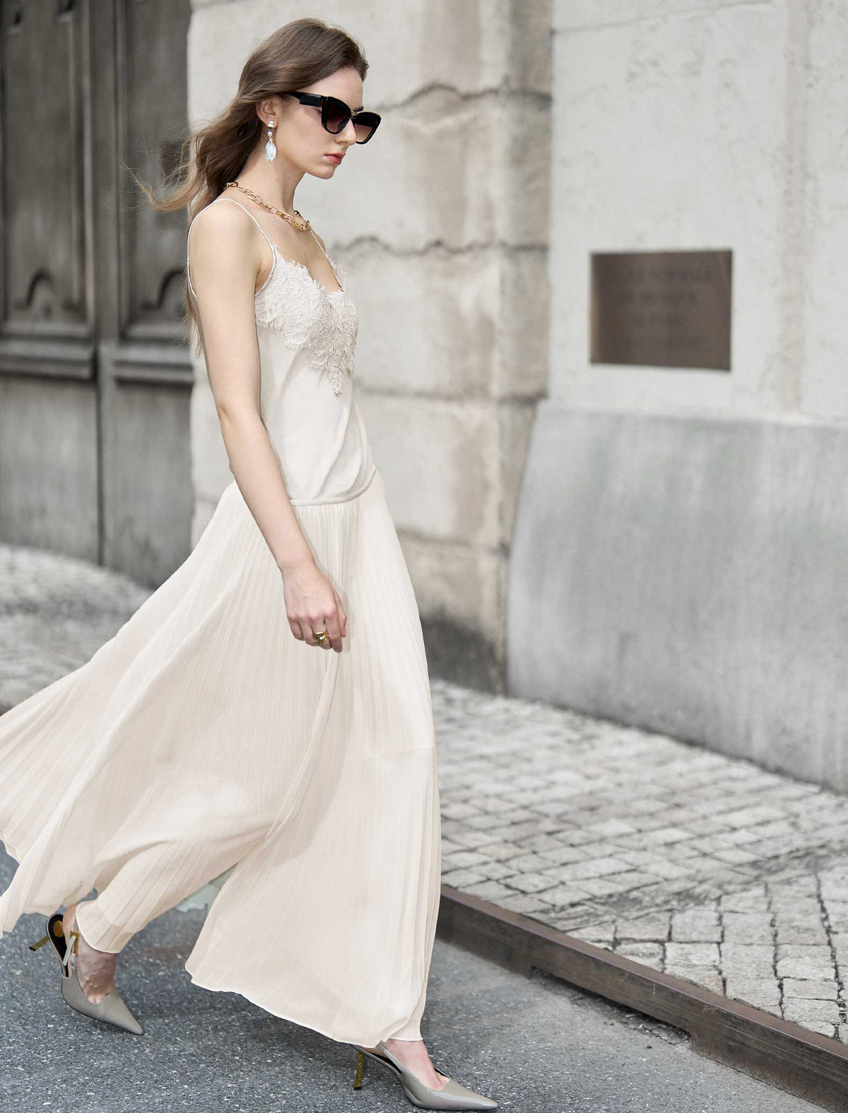 Ivory Pleated Maxi Skirt