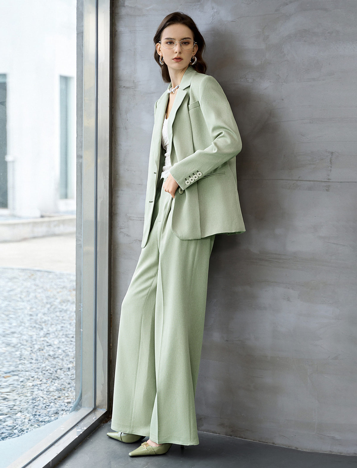 Sage Green High Waisted Wide Leg Pants
