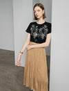 Crinkled Metallic Midi Skirt