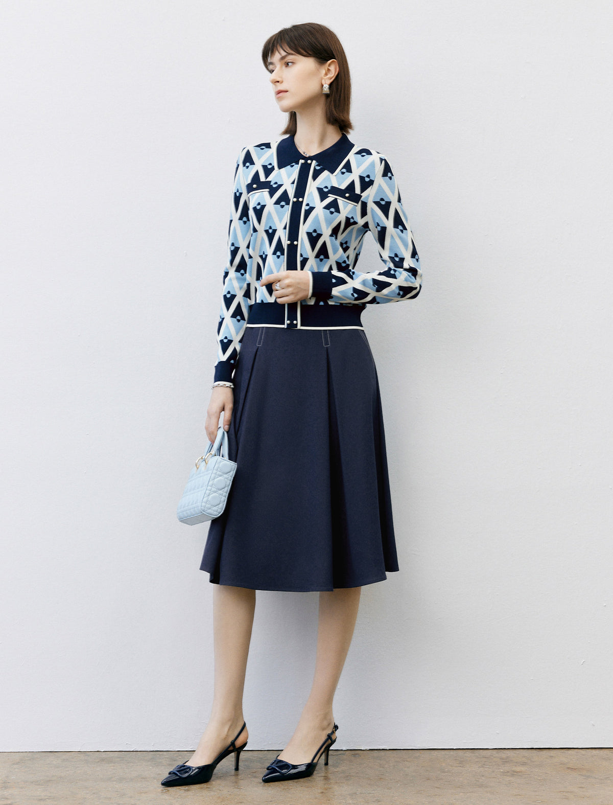Vintage Pleated A‑Line Midi Skirt