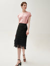 Floral Lace Tulle Hem Midi Skirt