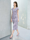 Lilac Marble Print Slit Midi Dress