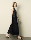 Black Lace Detail Pleated Maxi Dress