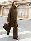 Brown Wool-Blend Toggle Coat