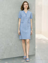 Blue Houndstooth Straight-Cut Dress