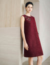 Wool Blend Beaded Floral Applique Crewneck Sleeveless Dress