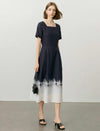 Black And White Ombre Tie-Dye Square Neck Midi Dress
