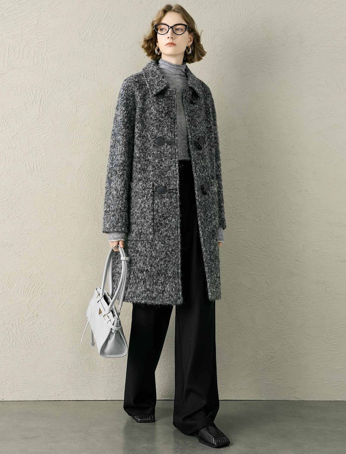 Toggle-Front Tweed Wool-Blend Coat