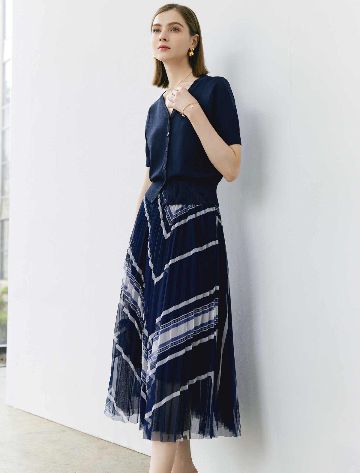 Elegant Printed Pleated Skirt