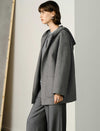 Grey 100% Wool Hooded Coat