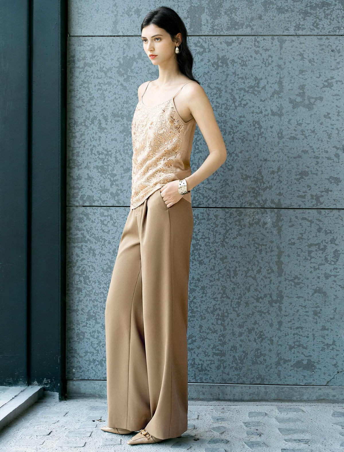 Champagne Sequin Embroidered Camisole