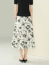 Ink Style Floral Print Midi Skirt