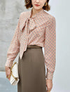 Grid Print Tie Neck Blouse