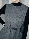 Wool Blend Crewneck Belted Pocket Sleeveless Vest
