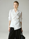 Tencel Blend Asymmetric Wrap Cinched Waist Blazer