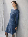 Braided-Trim Crewneck Long Sleeve A-Line Pocket Dress