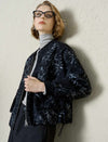 Black Textured Jacquard Floral Bomber Jacket