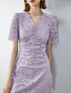 V-Neck Lilac Lace Midi Dress