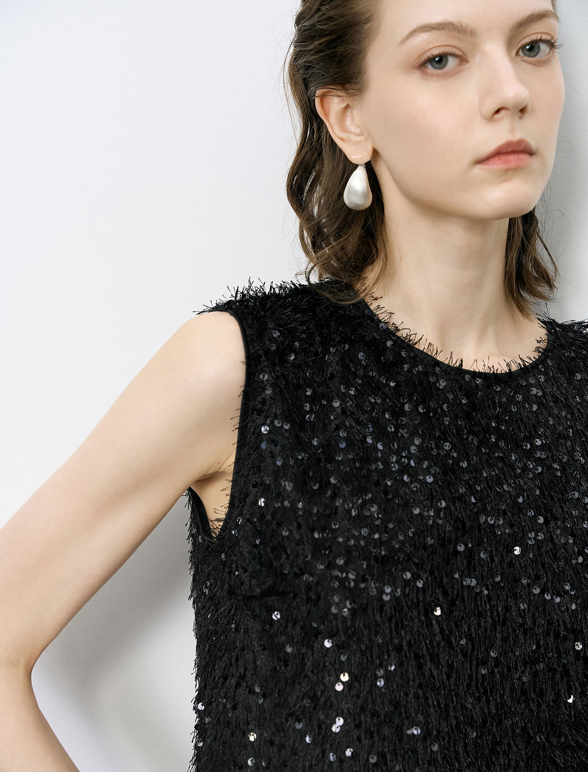 Black Sequin Sleeveless Midi Dress