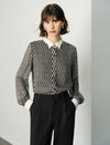 100% Mulberry Silk Checkered Button Up Blouse