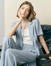 Single Button Ruched Waist Short Sleeve Blazer