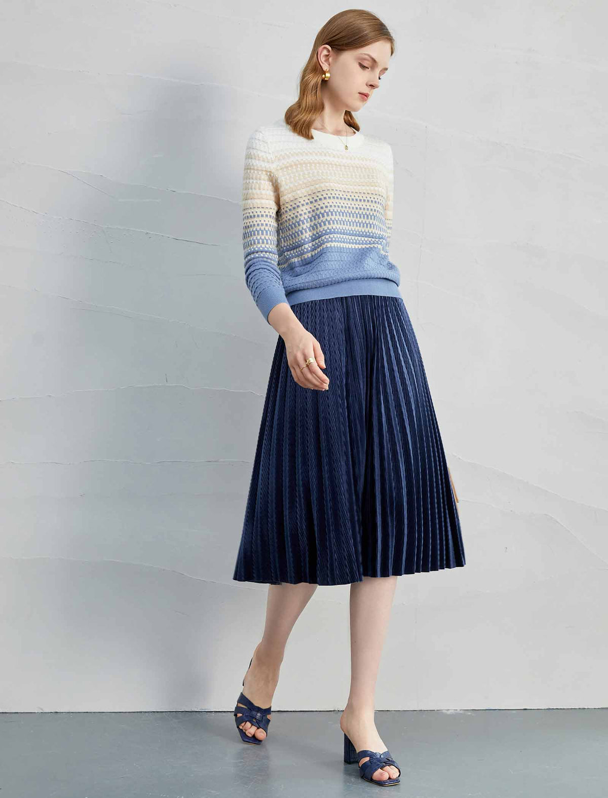 Solid Vintage Pleated A-Line Skirt