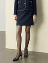 Navy Blue Tweed Mini Skirt