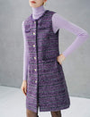 Wool Blend Textured Button-Front Sleeveless Straight Midi Dress