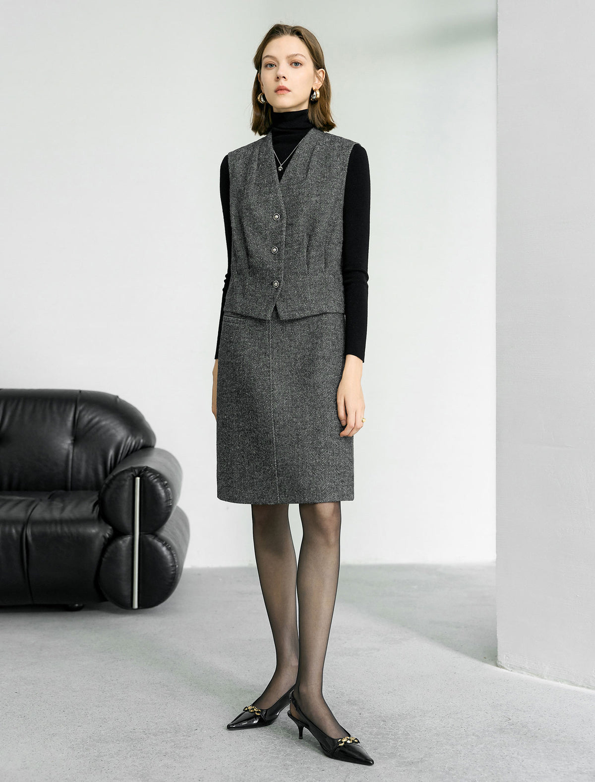 Wool Gray Old-Money V-Neck Vest Coat