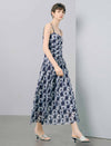 Blue Checked Spaghetti Strap Maxi Dress