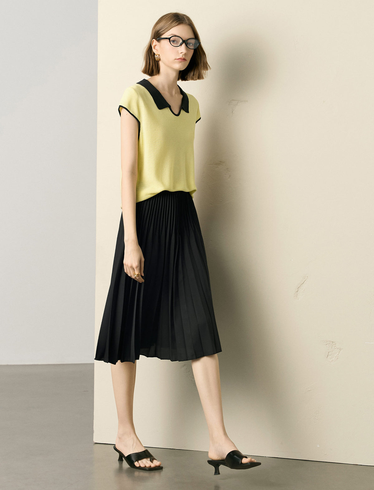 Yellow Contrast Collar Short Sleeve Knit Polo