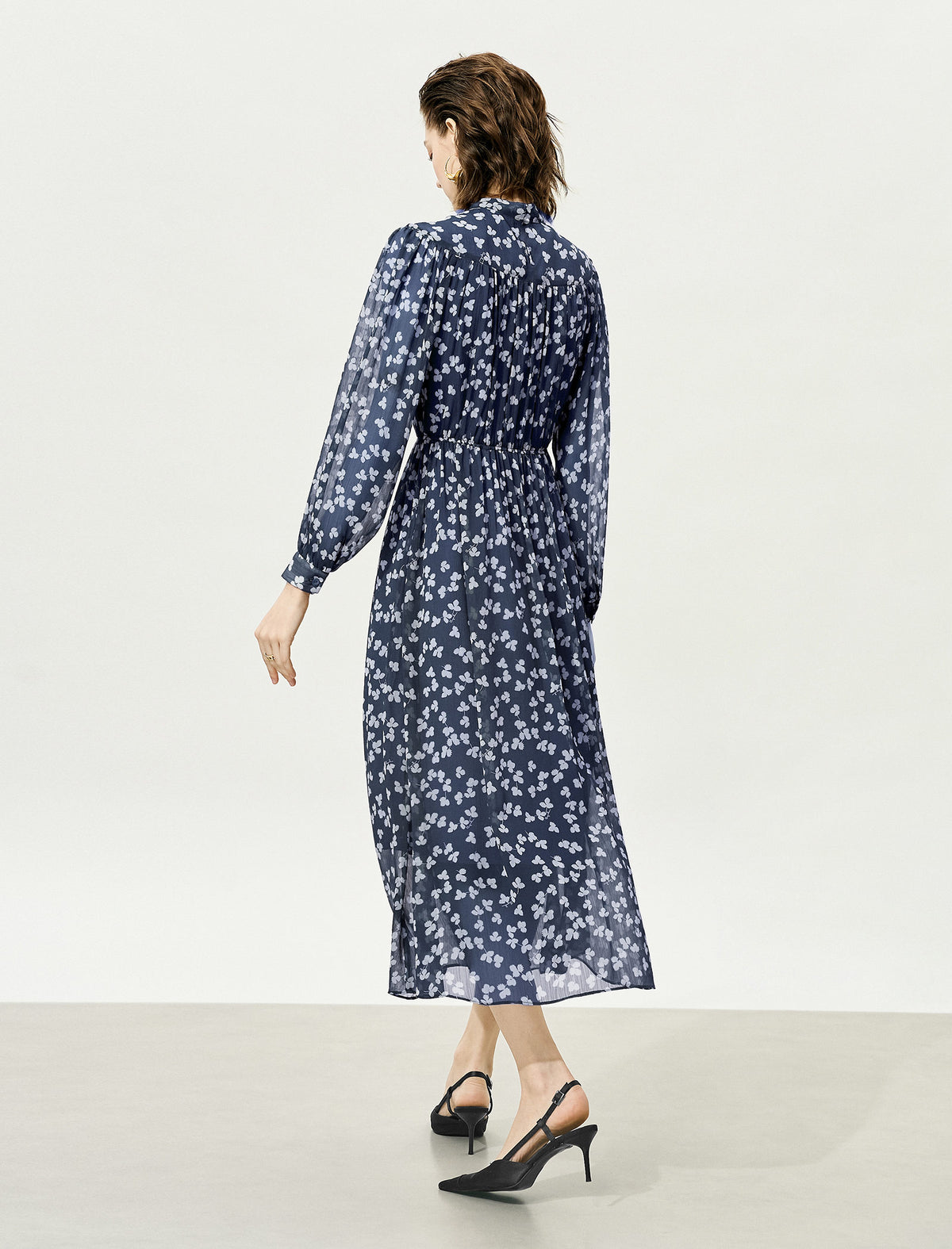 Sheer Tie-Neck Floral Midi Dress