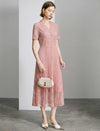 Blush Lace Pleated Midi Dress